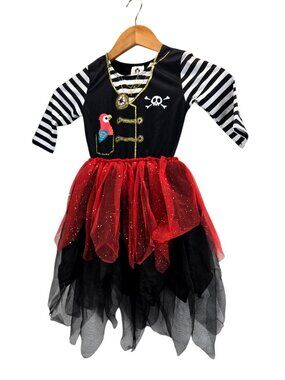 Girls Pirate Dress Costume 3-4T by IKALI Tutu Skirt Red Black Tulle Buccaneer